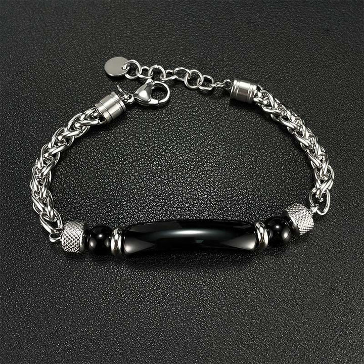 Buddha Stones Tigerauge Schwarzer Obsidian Stein Titanstahl Stärke Schnalle Armband