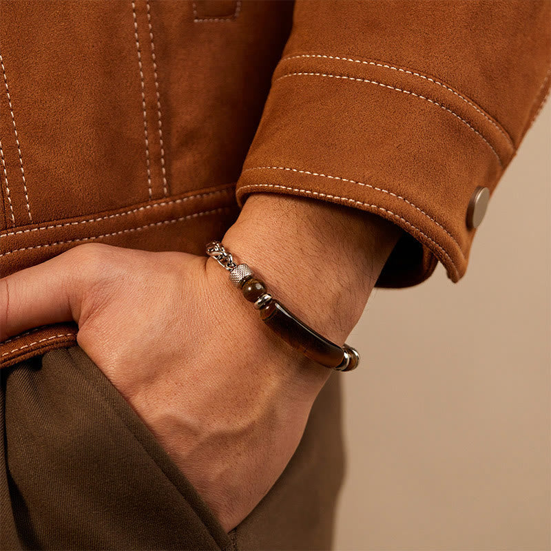 Buddha Stones Tigerauge Schwarzer Obsidian Stein Titanstahl Stärke Schnalle Armband