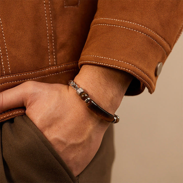 Buddha Stones Tigerauge Schwarzer Obsidian Stein Titanstahl Stärke Schnalle Armband