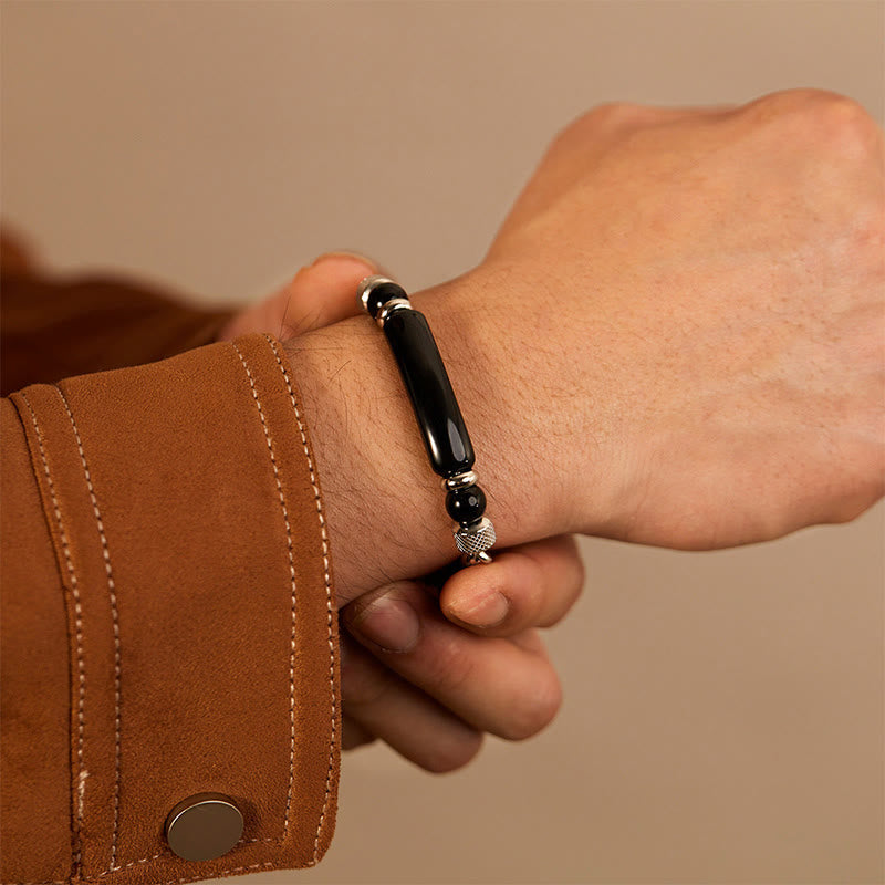 Buddha Stones Tigerauge Schwarzer Obsidian Stein Titanstahl Stärke Schnalle Armband