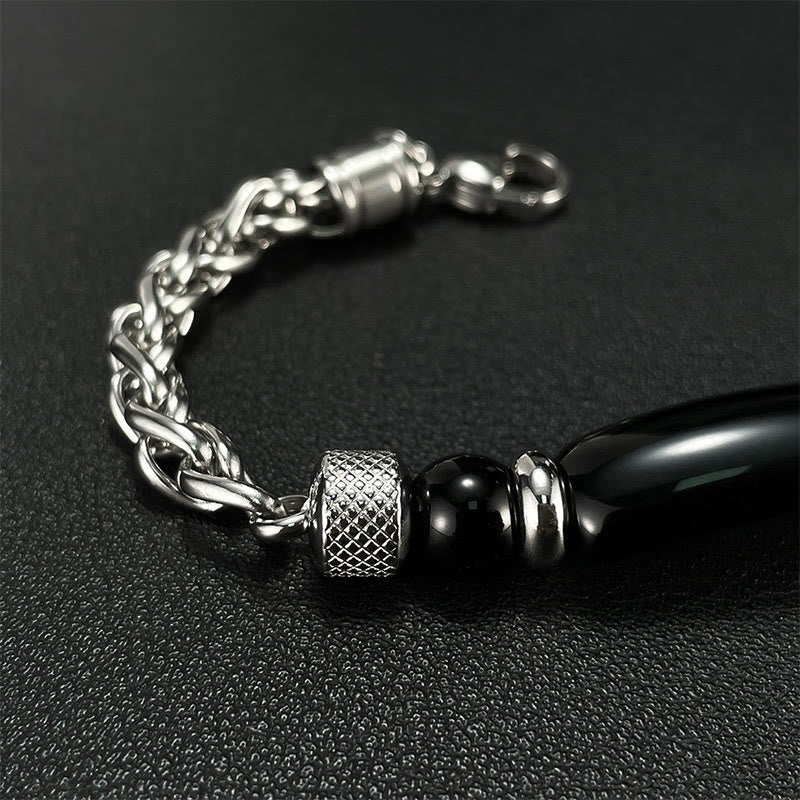 Buddha Stones Tigerauge Schwarzer Obsidian Stein Titanstahl Stärke Schnalle Armband