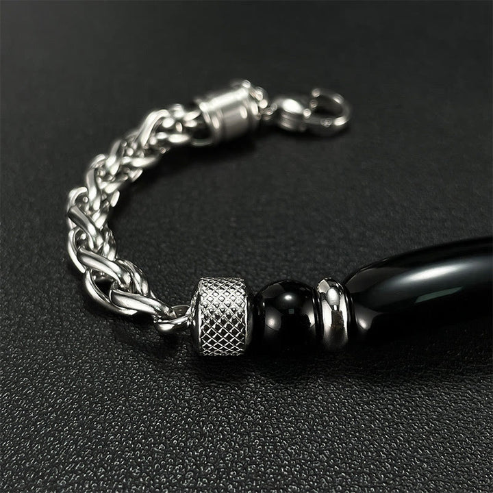 Buddha Stones Tigerauge Schwarzer Obsidian Stein Titanstahl Stärke Schnalle Armband