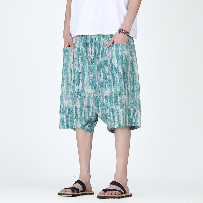 Buddha Stones Sommerstreifen Baumwolle Leinen Herren Caprihose mit Taschen - image 4