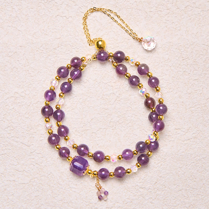 Buddha Stones Natürliches Amethyst-Quadratperlen-Meditations-Heilungs-Doppelwickelarmband