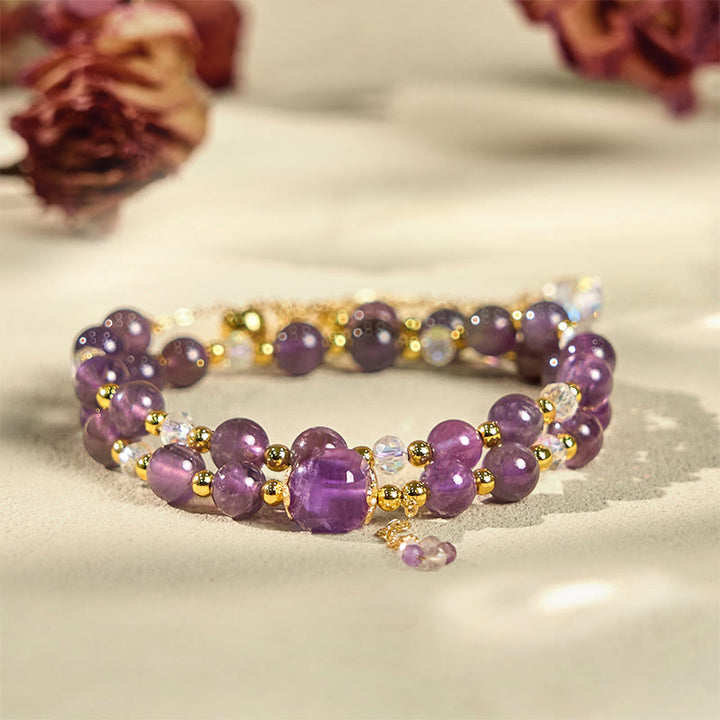 Buddha Stones Natürliches Amethyst-Quadratperlen-Meditations-Heilungs-Doppelwickelarmband