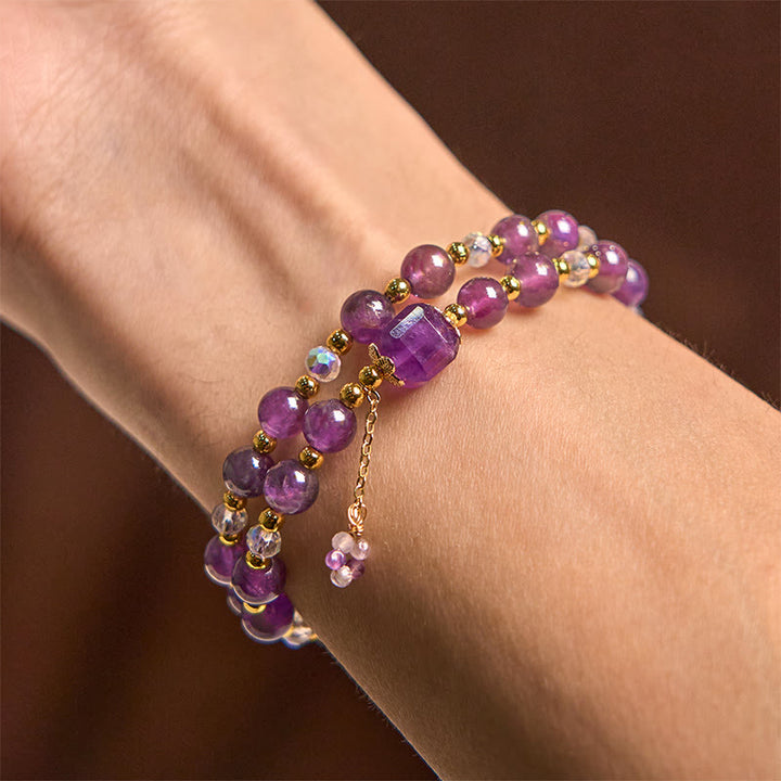 Buddha Stones Natürliches Amethyst-Quadratperlen-Meditations-Heilungs-Doppelwickelarmband