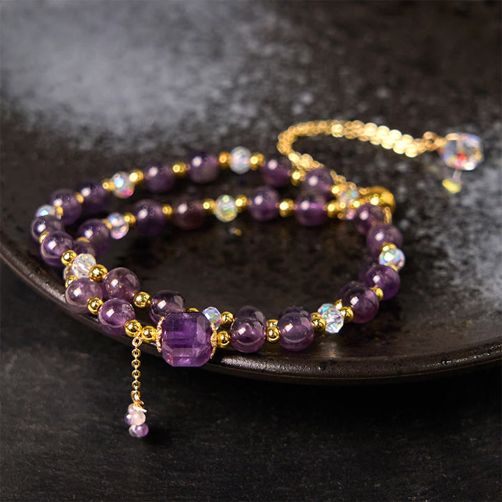 Buddha Stones Natürliches Amethyst-Quadratperlen-Meditations-Heilungs-Doppelwickelarmband