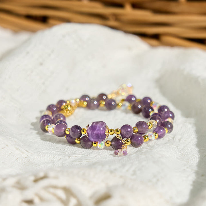 Buddha Stones Natürliches Amethyst-Quadratperlen-Meditations-Heilungs-Doppelwickelarmband