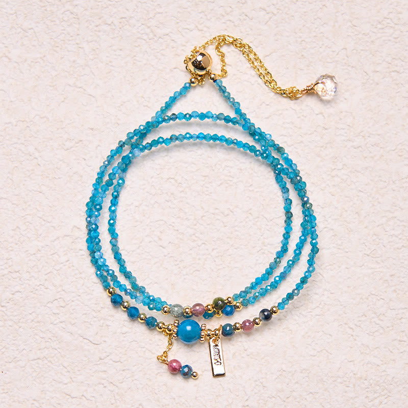 Buddha-Stein, 3 mm, natürlicher Apatit, ultradünne Perlen, 14 Karat vergoldetes Kupfer, Kreativität, dreifach gewickeltes Armband