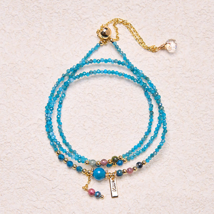 Buddha-Stein, 3 mm, natürlicher Apatit, ultradünne Perlen, 14 Karat vergoldetes Kupfer, Kreativität, dreifach gewickeltes Armband