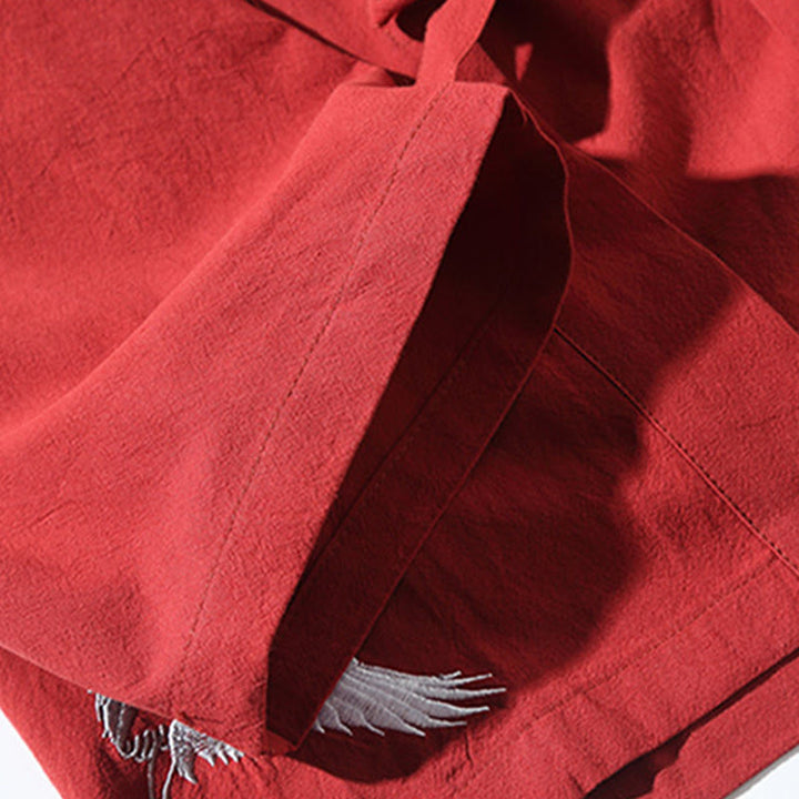 Buddha Stones -Stickerei, fliegende weiße Kraniche, Baumwolle, Leinen, offene Vorderseite, Herren-Kimono - image 10