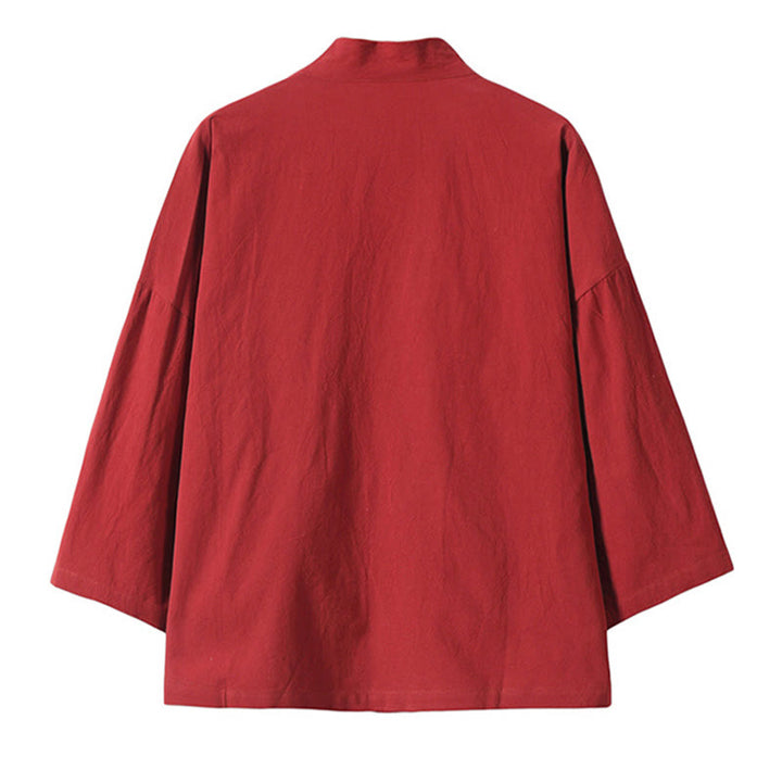 Buddha Stones -Stickerei, fliegende weiße Kraniche, Baumwolle, Leinen, offene Vorderseite, Herren-Kimono - image 3