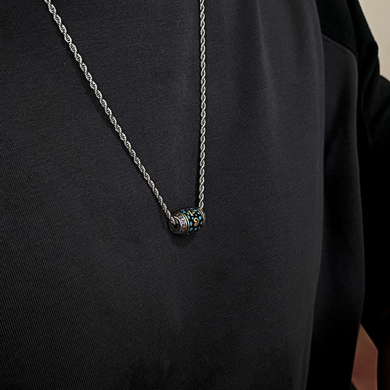 Buddha Stones Tibet Om Mani Padme Hum Dzi Perle Muster Schutz Drehbare Halskette Anhänger - Titanstahlkette und Dzi-Perle - image 12