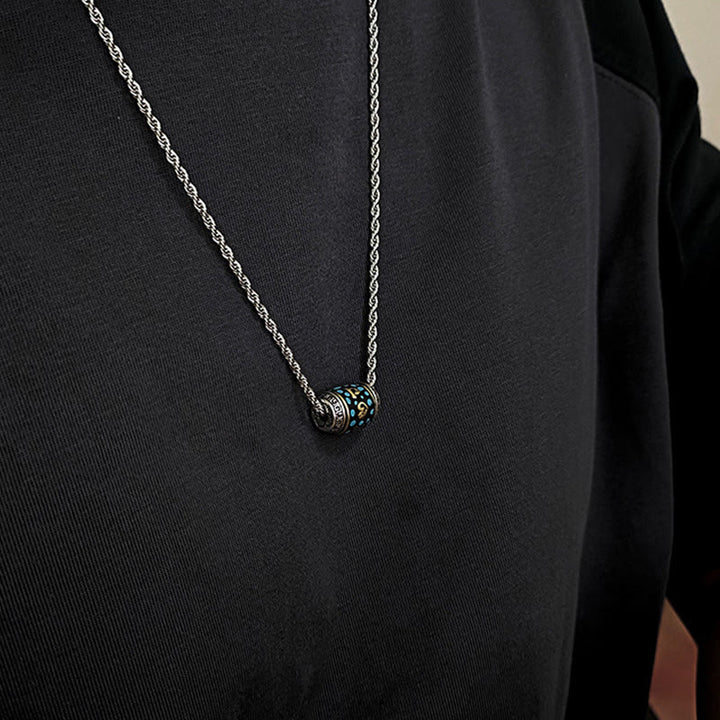 Buddha Stones Tibet Om Mani Padme Hum Dzi Perle Muster Schutz Drehbare Halskette Anhänger - Titanstahlkette und Dzi-Perle - image 12