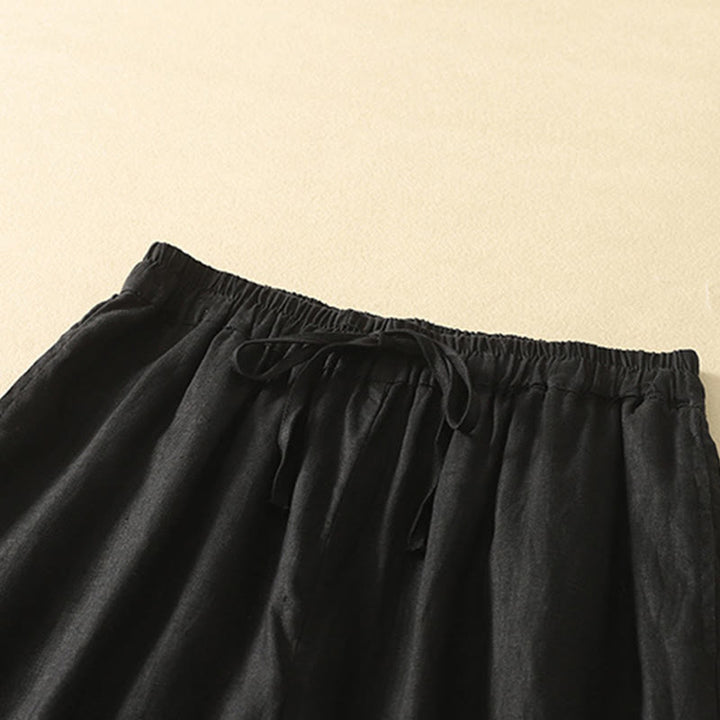Buddha Stones Lässiges Retro-Kordelzug-Stickerei-Design Damen-Baumwollleinenhose 7-8 Länge mit Taschen - image 11