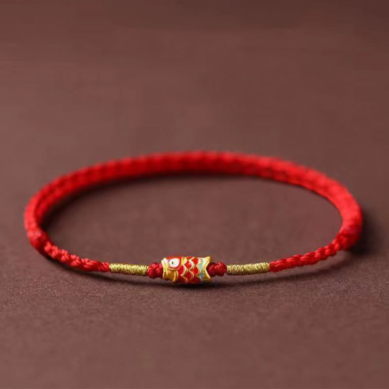 Buddha Stones Koi Fisch Handgemachtes geflochtenes rotes Schnurarmband - Rote Schnur & Koi-Fisch - image 1
