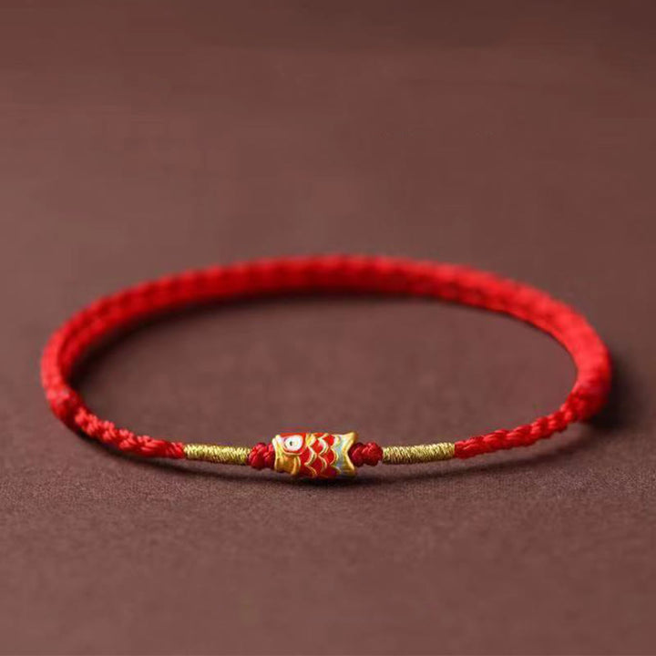 Buddha Stones Koi Fisch Handgemachtes geflochtenes rotes Schnurarmband - Rote Schnur & Koi-Fisch - image 1