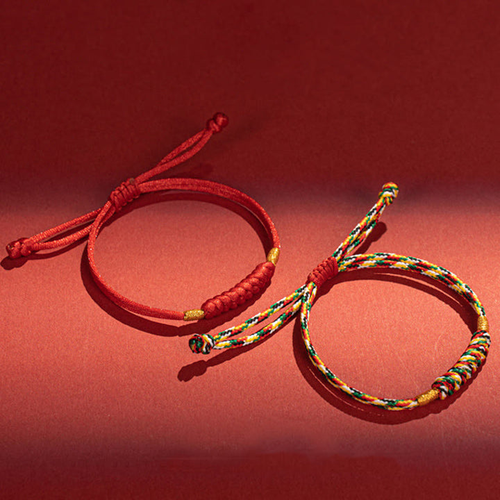 Buddha Stones Handgemachtes geflochtenes rotes String Happy Knot Flachknoten Buntes Seilarmband - image 15