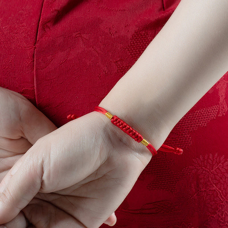 Buddha Stones Handgemachtes geflochtenes rotes String Happy Knot Flachknoten Buntes Seilarmband - image 5