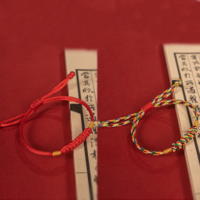 Buddha Stones Handgemachtes geflochtenes rotes String Happy Knot Flachknoten Buntes Seilarmband - image 17