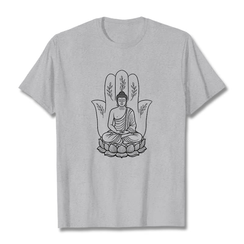 Buddha Stones Meditierender Buddha Sitzende Hand Blätter Lotus Basis T-Shirt - Hellgrau - 2XL - image 20
