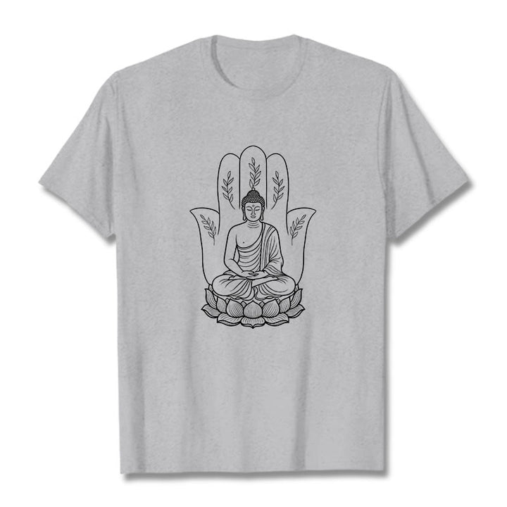 Buddha Stones Meditierender Buddha Sitzende Hand Blätter Lotus Basis T-Shirt - Hellgrau - 2XL - image 20