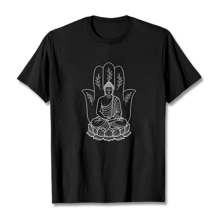 Buddha Stones Meditierender Buddha Sitzende Hand Blätter Lotus Basis T-Shirt - Schwarz - 2XL - image 5
