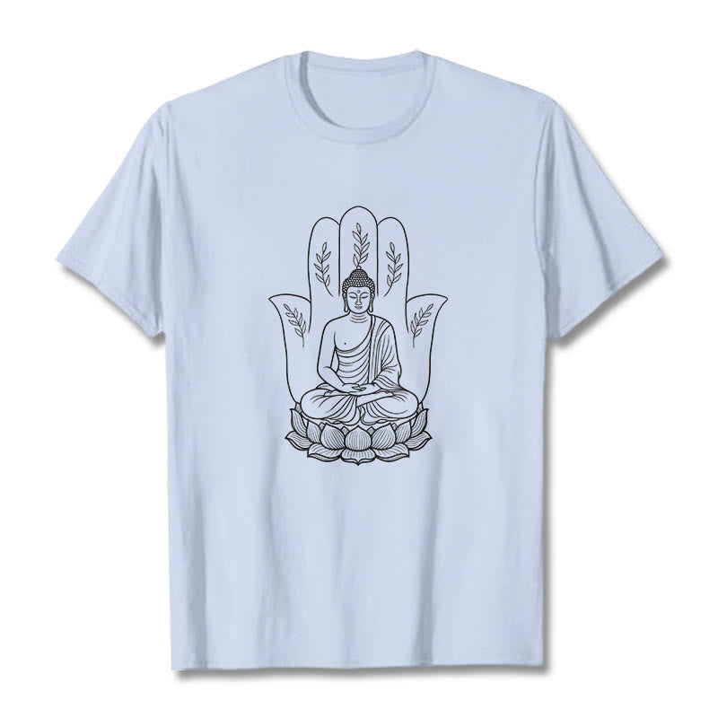 Buddha Stones Meditierender Buddha Sitzende Hand Blätter Lotus Basis T-Shirt - HellCyan - 2XL - image 19