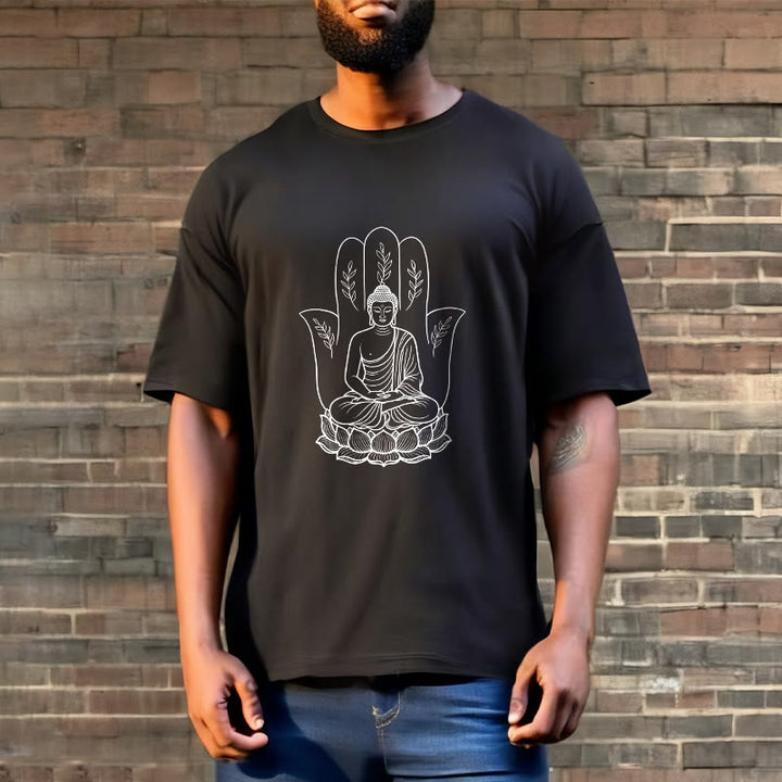 Buddha Stones Meditierender Buddha Sitzende Hand Blätter Lotus Basis T-Shirt - image 7