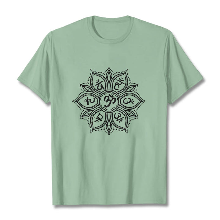 Buddha Stones Mandala Flower Om Mani Padme Hum Mantra T-Shirt - Blassgrün - 2XL - image 15