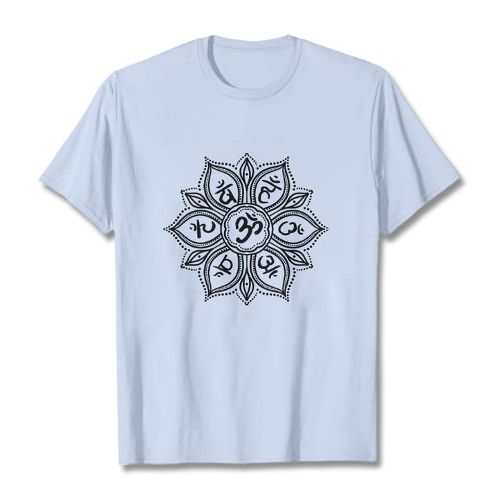 Buddha Stones Mandala Flower Om Mani Padme Hum Mantra T-Shirt - HellCyan - 2XL - image 19