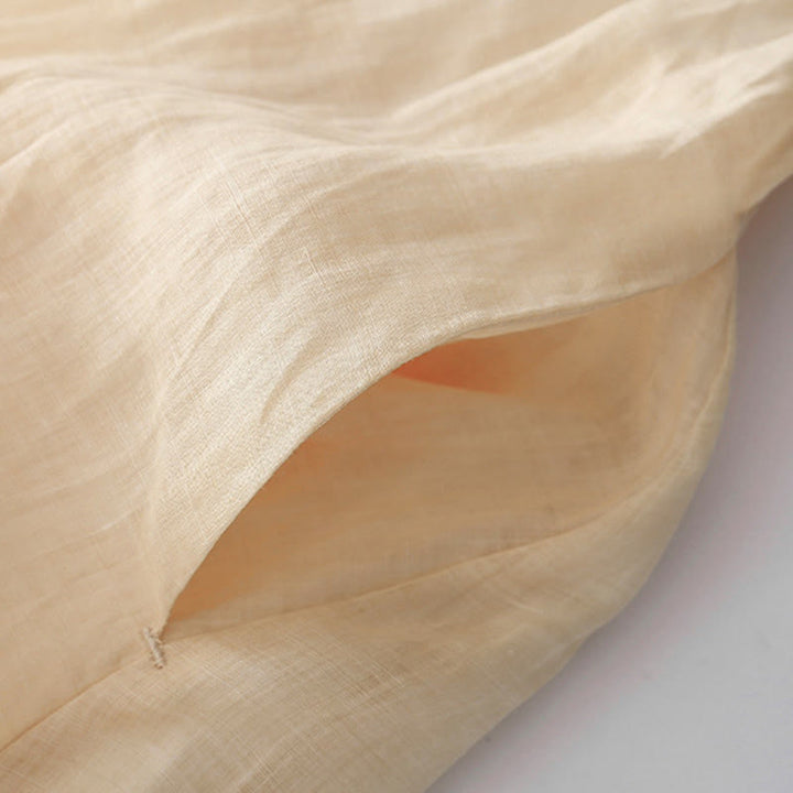 Langärmliges Midikleid aus Baumwolle und Leinen mit Buddha Stones -Stickerei und Knöpfen und Taschen - image 10