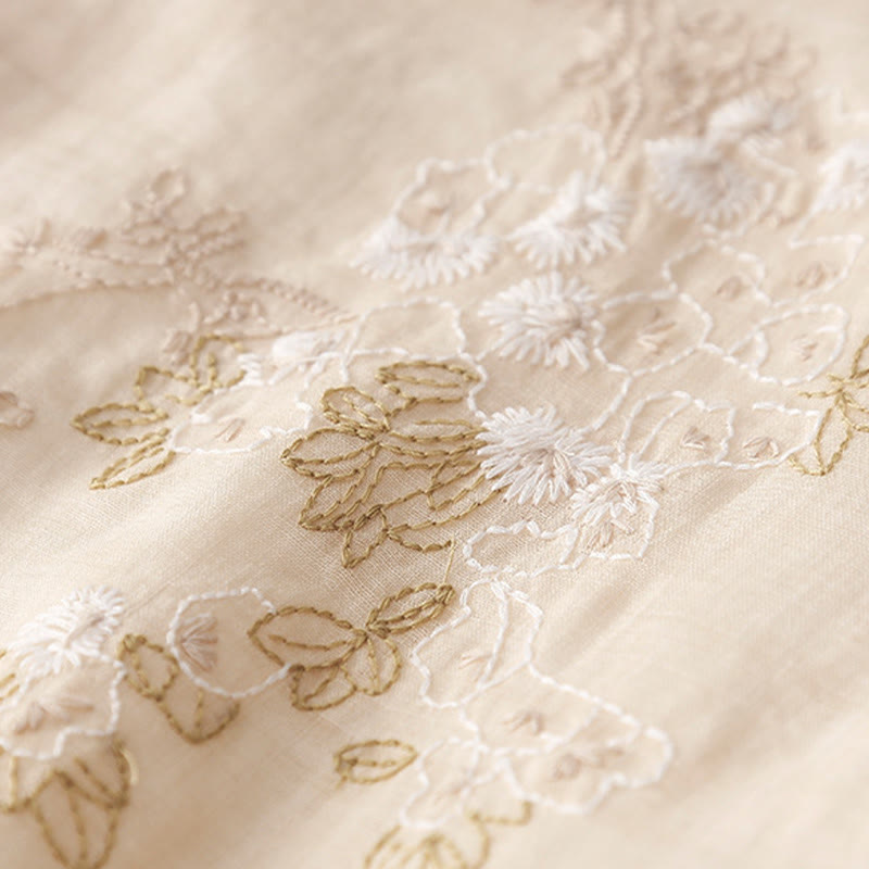 Langärmliges Midikleid aus Baumwolle und Leinen mit Buddha Stones -Stickerei und Knöpfen und Taschen - image 8