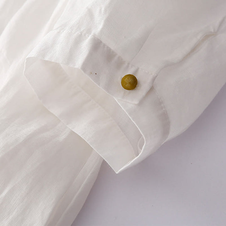 Langärmliges Midikleid aus Baumwolle und Leinen mit Buddha Stones -Stickerei und Knöpfen und Taschen - image 22