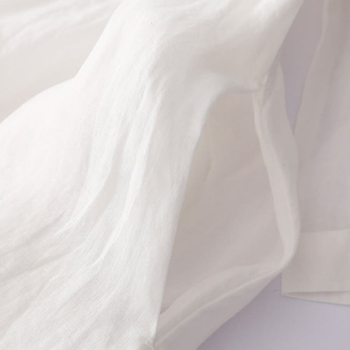 Langärmliges Midikleid aus Baumwolle und Leinen mit Buddha Stones -Stickerei und Knöpfen und Taschen - image 21