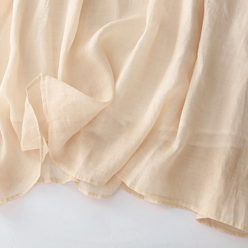 Langärmliges Midikleid aus Baumwolle und Leinen mit Buddha Stones -Stickerei und Knöpfen und Taschen - image 13