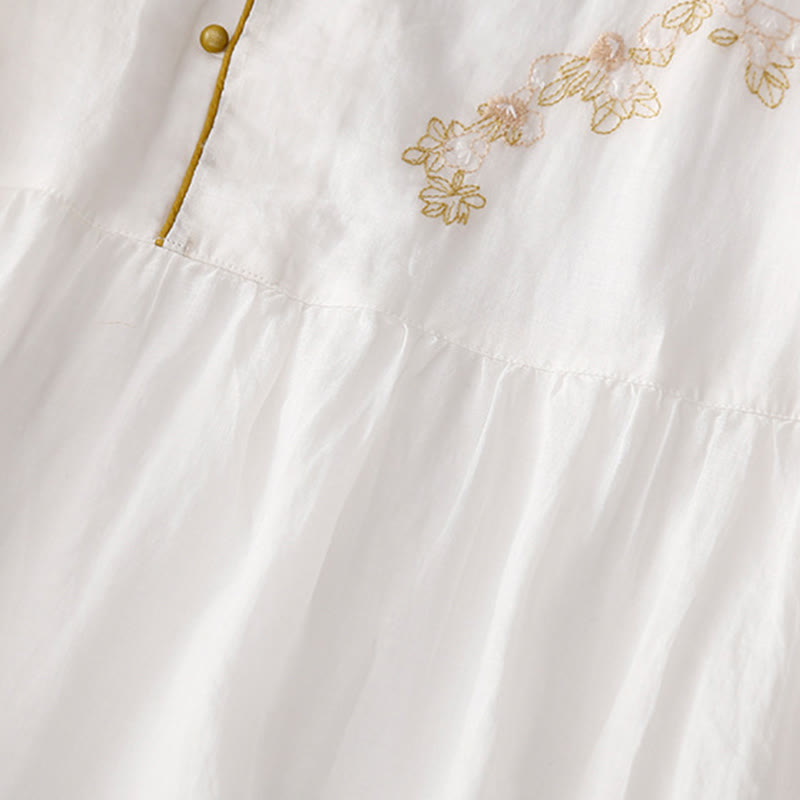 Langärmliges Midikleid aus Baumwolle und Leinen mit Buddha Stones -Stickerei und Knöpfen und Taschen - image 20