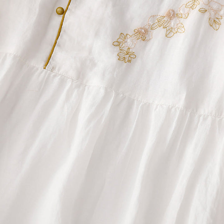 Langärmliges Midikleid aus Baumwolle und Leinen mit Buddha Stones -Stickerei und Knöpfen und Taschen - image 20