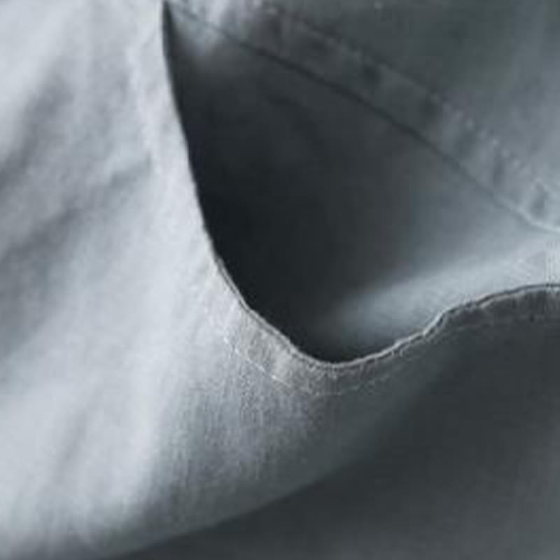 Buddha Stones Buttons Design, schlichtes, langärmliges Midikleid aus Baumwolle und Leinen mit Stehkragen und Taschen - image 4