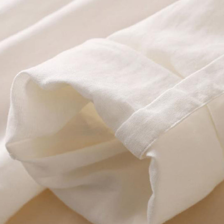 Buddha Stones Buttons Design, schlichtes, langärmliges Midikleid aus Baumwolle und Leinen mit Stehkragen und Taschen - image 13