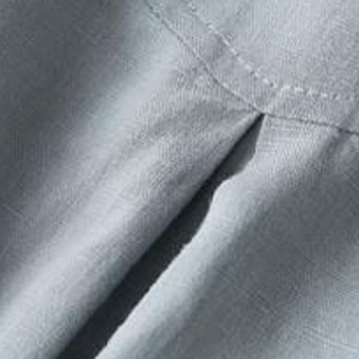 Buddha Stones Buttons Design, schlichtes, langärmliges Midikleid aus Baumwolle und Leinen mit Stehkragen und Taschen - image 3