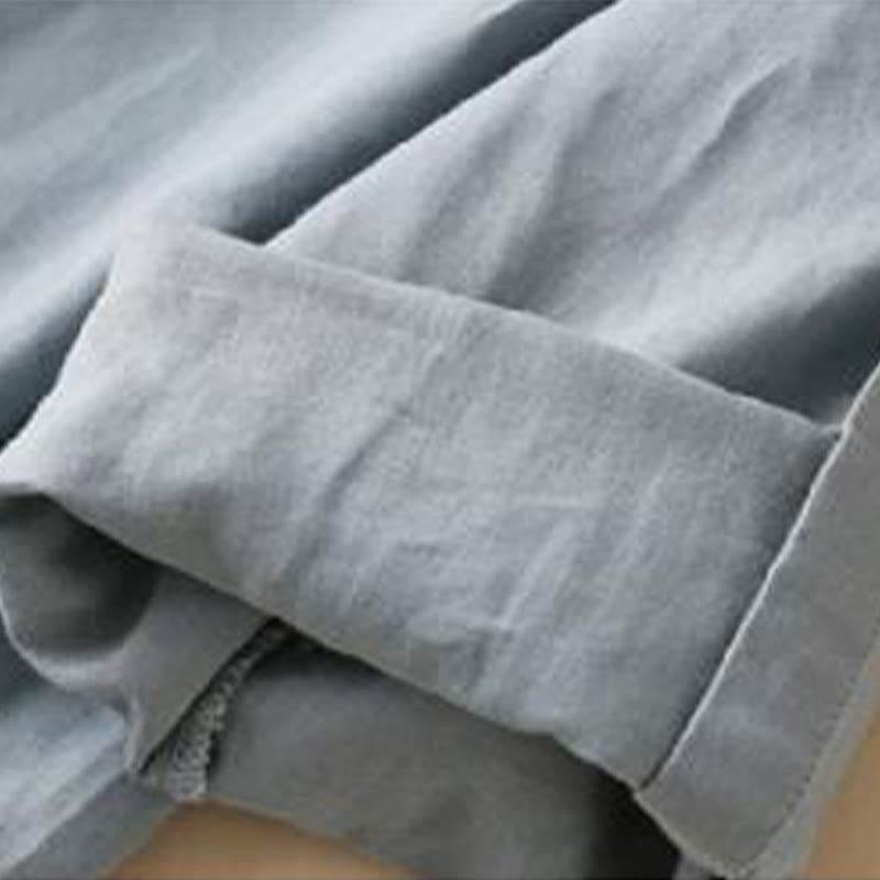 Buddha Stones Buttons Design, schlichtes, langärmliges Midikleid aus Baumwolle und Leinen mit Stehkragen und Taschen - image 6