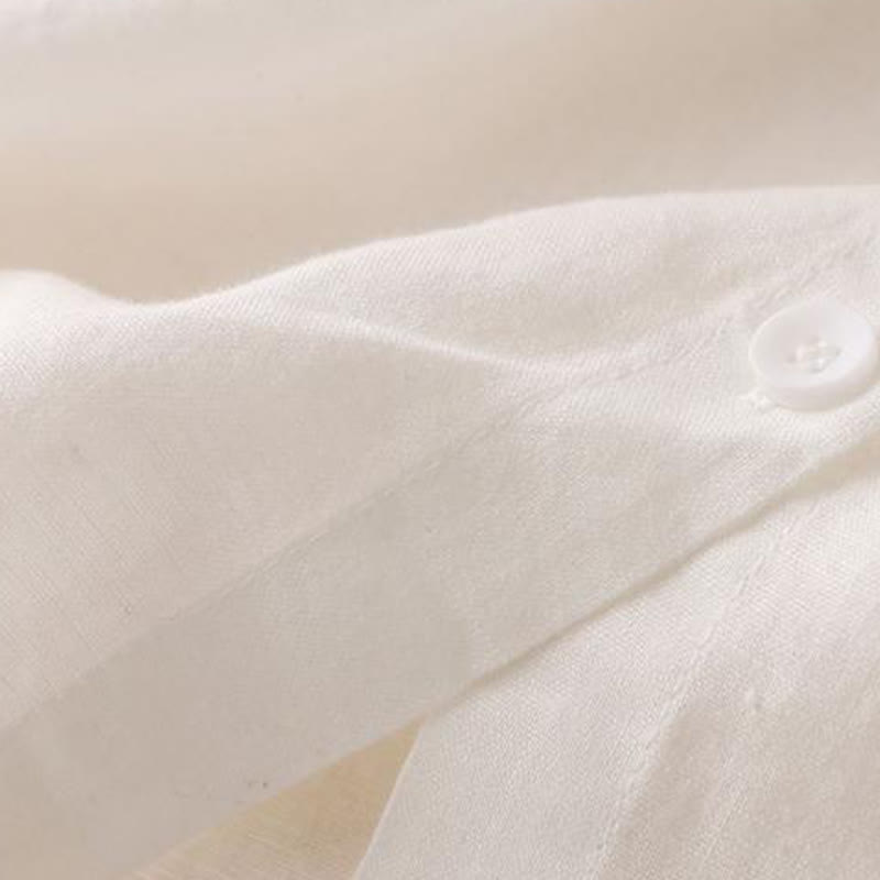 Buddha Stones Buttons Design, schlichtes, langärmliges Midikleid aus Baumwolle und Leinen mit Stehkragen und Taschen - image 12