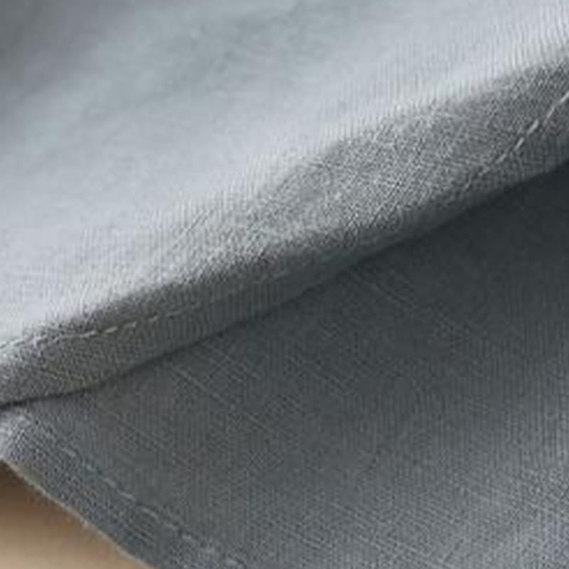 Buddha Stones Buttons Design, schlichtes, langärmliges Midikleid aus Baumwolle und Leinen mit Stehkragen und Taschen - image 7