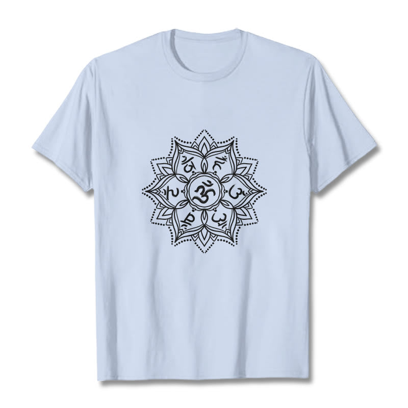Buddha Stones Mandala Flower Om Mani Padme Hum Sanskrit Mantra T-Shirt - HellCyan - 2XL - image 19