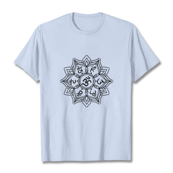 Buddha Stones Mandala Flower Om Mani Padme Hum Sanskrit Mantra T-Shirt - HellCyan - 2XL - image 19