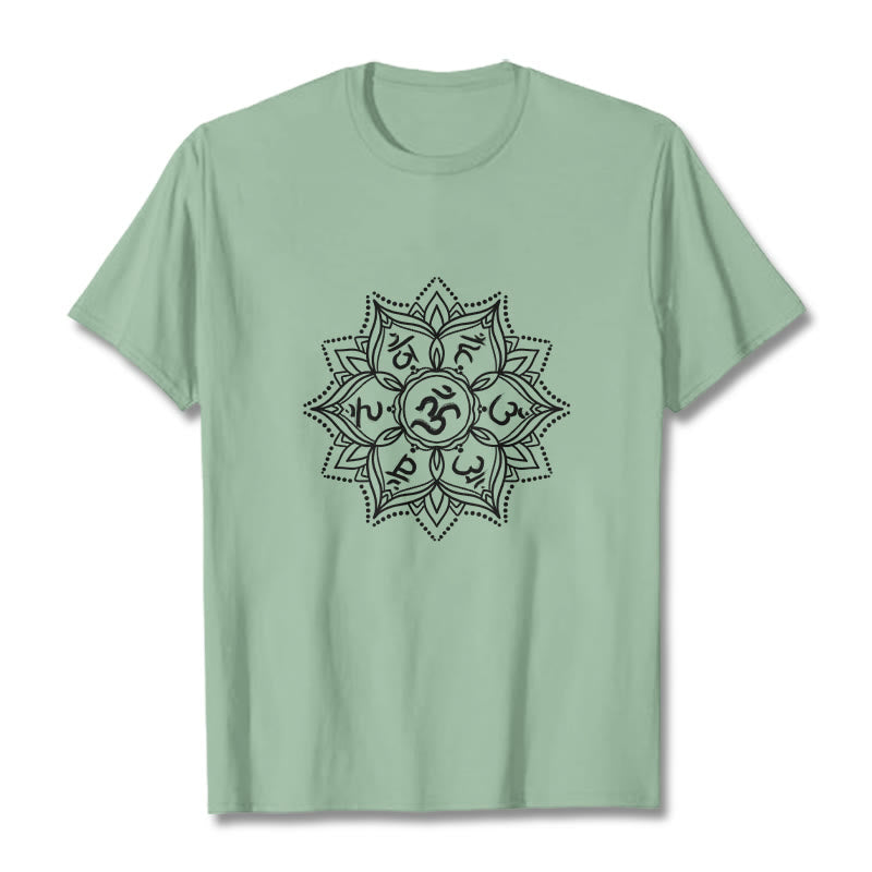 Buddha Stones Mandala Flower Om Mani Padme Hum Sanskrit Mantra T-Shirt - Blassgrün - 2XL - image 15