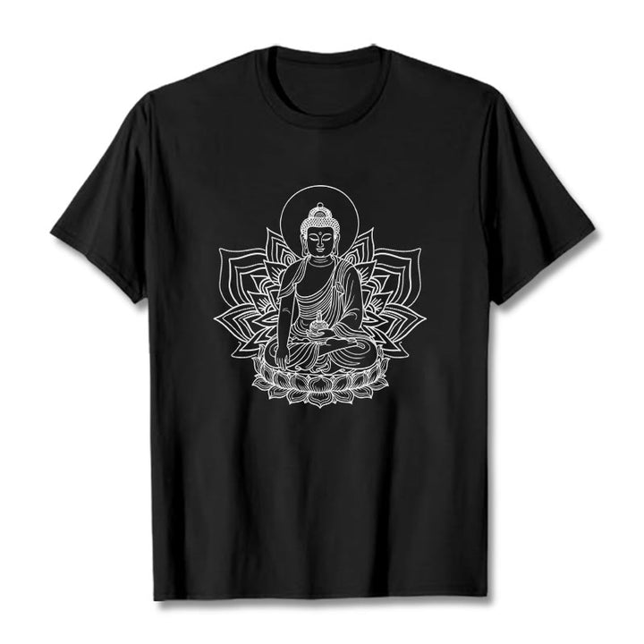 Buddha Stones Medizin Buddha sitzt auf einem Lotus Sockel T-Shirt - Schwarz - 2XL - image 1