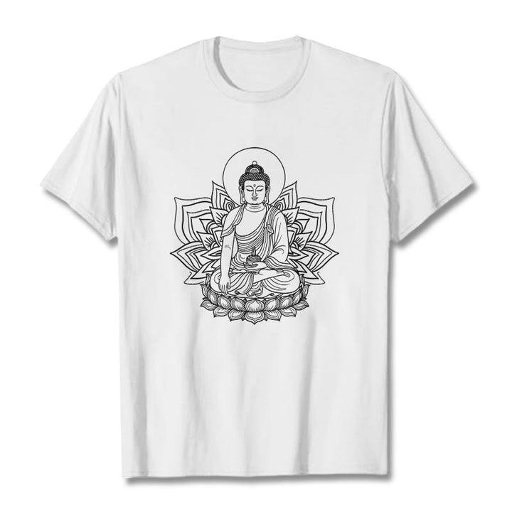 Buddha Stones Medizin Buddha sitzt auf einem Lotus Sockel T-Shirt - Weiß - 2XL - image 6