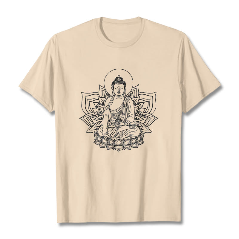 Buddha Stones Medizin Buddha sitzt auf einem Lotus Sockel T-Shirt - Bisque - 2XL - image 9